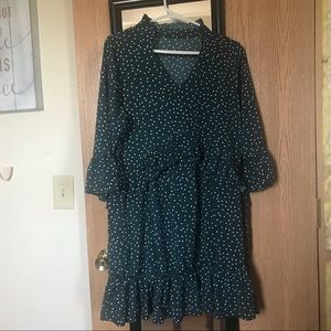 NWOT Dark green polka dot ruffle casual dress